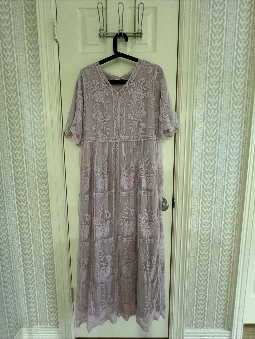 EUC Lavender Lace Embroidered Maxi Dress